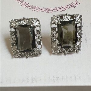 Sarah Coventry Silver and Black Rectangular Earrings
